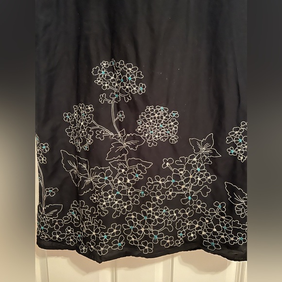 Studio 1940 Black Cotton Turquoise Floral Embroidered High Waist Sundress Sz12 - Picture 8 of 9